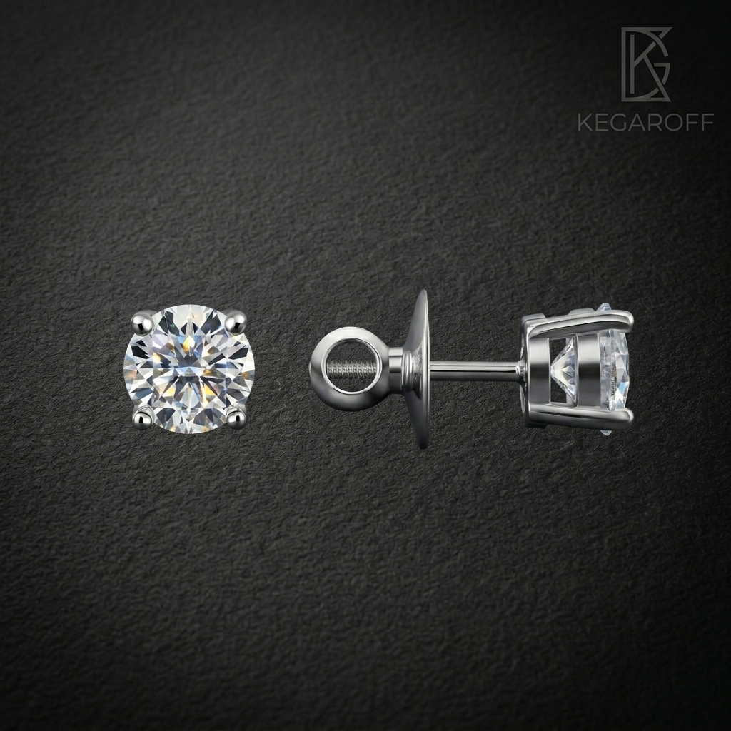Серьги пусеты с  бриллиантами по 1ct